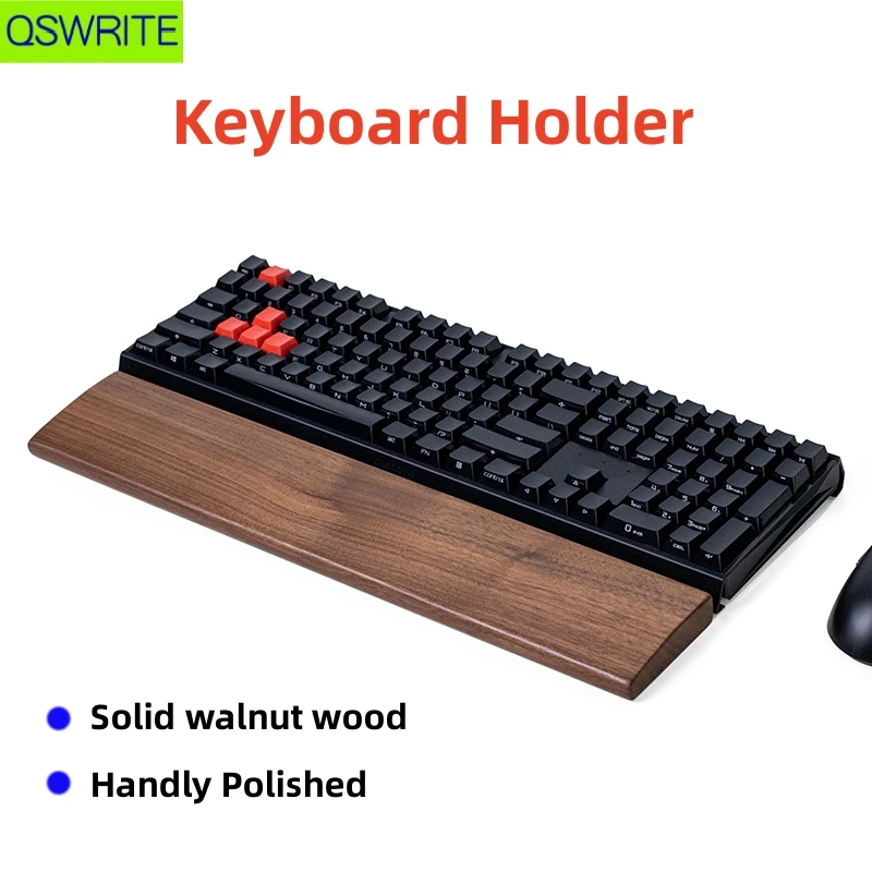 QSWRITE 손목 보호용 솔리드 월넛 키보드 지지대, 손목 이완을 위해 인체..
