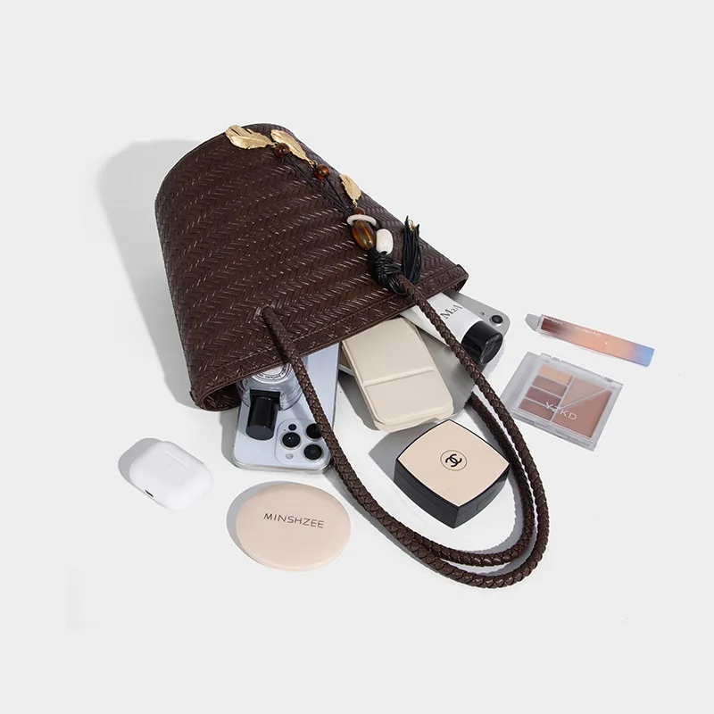 Vintage pu Leather Hand Bags Tote Top Quality Women Weave Basket Shopping Bags Travelling Beach Hobos Handbag