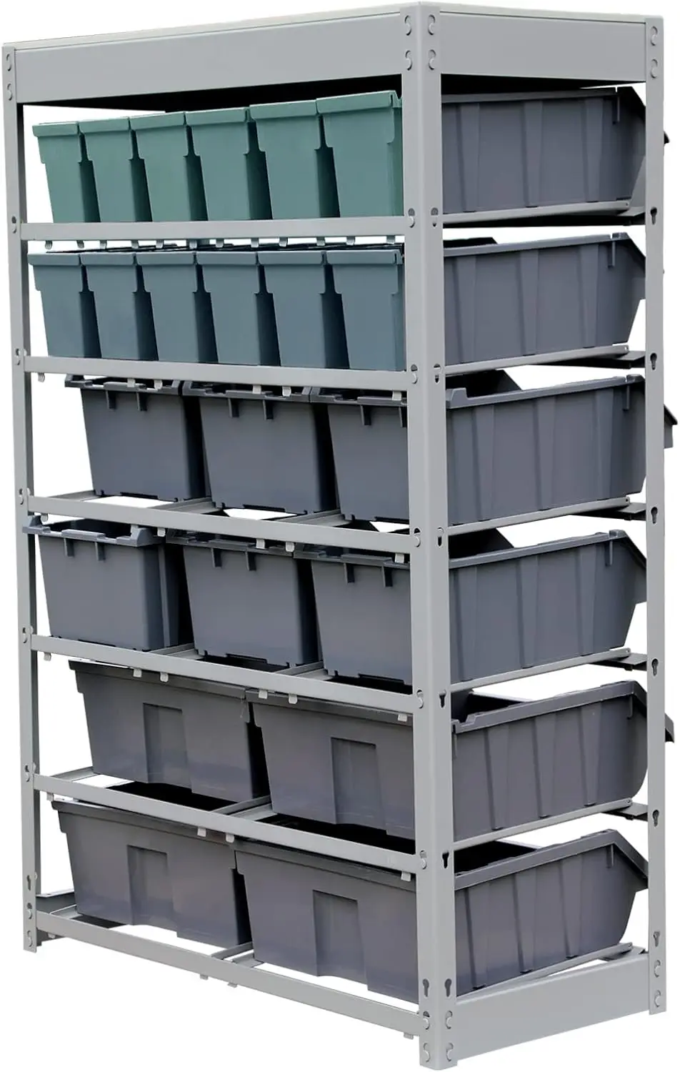 Bin Rack Storage System Heavy Duty Steel Rack Organizer Shelving Unit w/ 22 Plastic Bins in 6 tiers 3