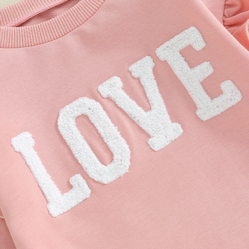 

Toddler Baby Girls Sweatshirts Rompers Valentine s Day Clothes Heart Embroidered Crew Neck Long Sleeve Bodysuits