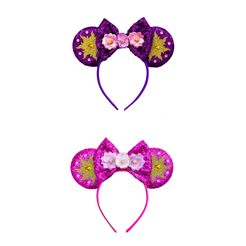 Rapunzel Hair Bands Girl Sunflower Bow Headwear Kids Party Sequins Chameleon Pascal Hair Accessories Women Disney Ears Headband