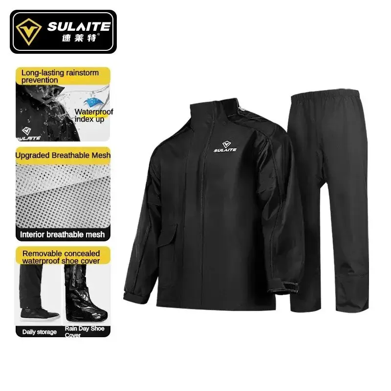 Sulaite Motorcycle Raincoat Night Reflective Rain Suits Waterproof Riding Suit for Men Women, Anti-Wind Bike Rain Gear