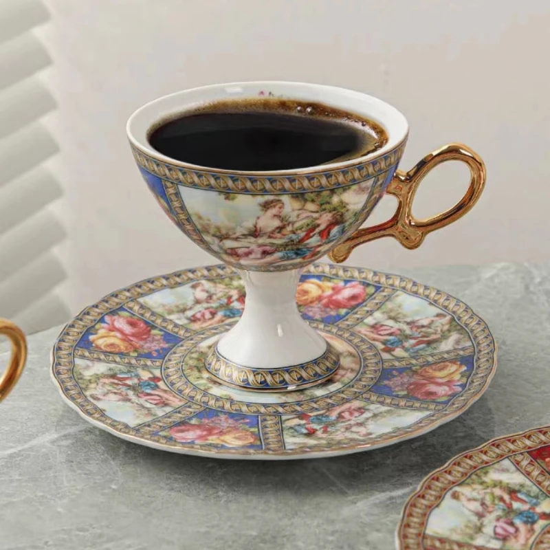 Ceramic Coffee Cup Set European Style Palace Style Character Coffee Cups and Dish Creative Art Ceramic Office Home Exquisite Coffee Mugs Gift Tableware