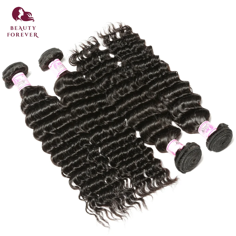 BEAUTY FOREVER 4 PCS Malaysian Deep Wave Hair Bundles Extensions 100% Virgin Human Hair Weave Bundles Natural Color