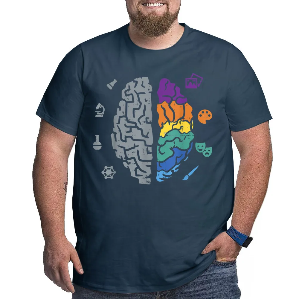 Cotton Fabric Male Short Sleeve Human Brain Art Artistic Creative T Shirts Normal Tees Plus Size 5XL Slogan O Neck Tops Tees Human Brain Art Artistic Creative Side Artist Painter Gift T-Shirt__936 navy