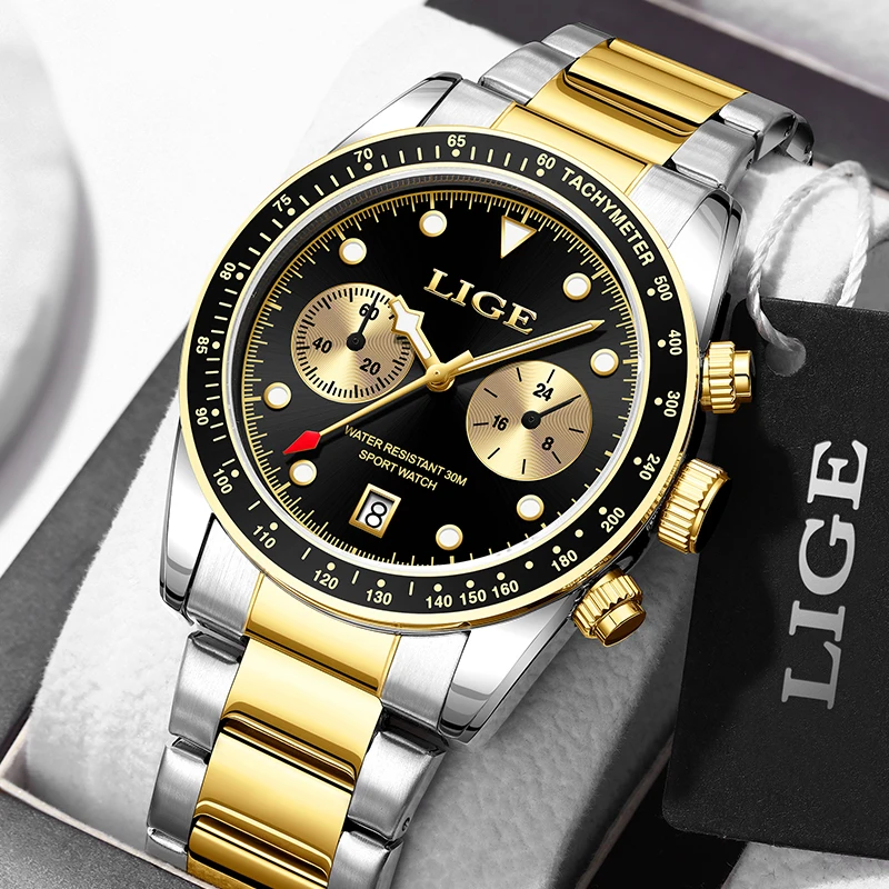 

LIGE Men Fashion Watches Male Stainless Steel Watch Sports Wristwatches Men's Watch Quartz Casual Watch For Man Date Chronograph