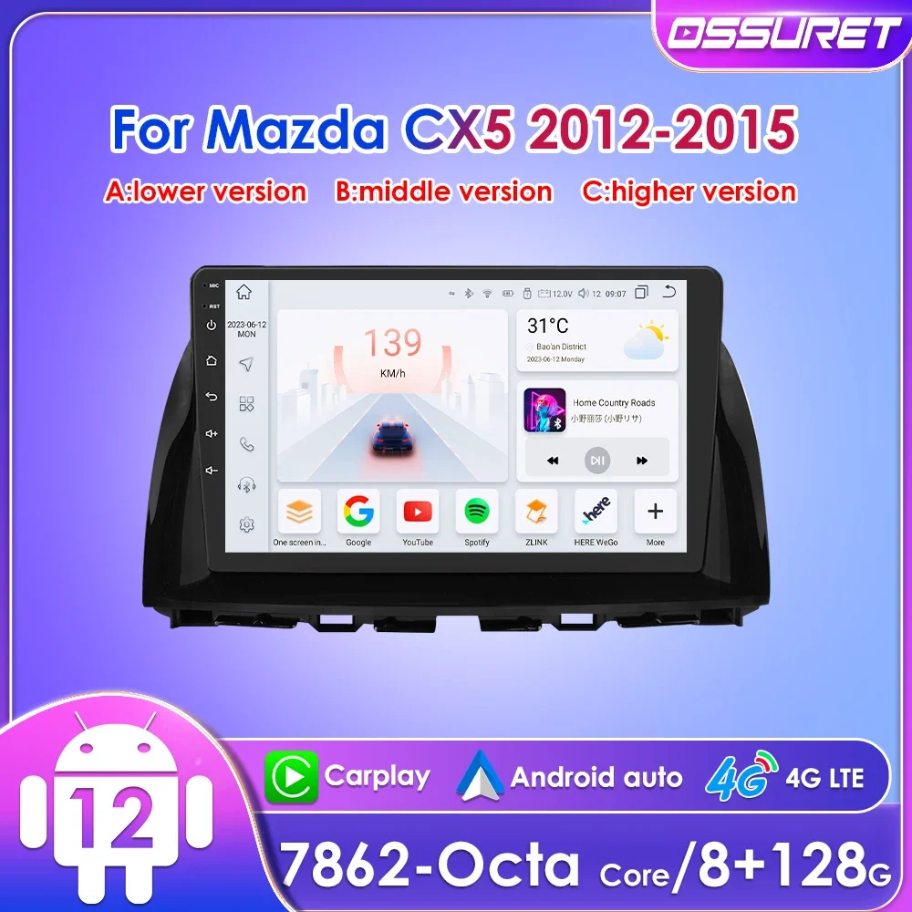 

10.1" Ossuret 2Din Android13 Car Radio for Mazda CX5 CX-5 CX 5 2012 - 2015 Multimedia 4G Carplay GPS Navigation BT SWC RDS DSP