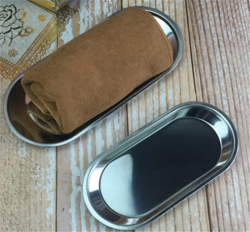 Organization Thickening Stainless Steel Towel Tray Napkin Tissue Plate Dish Table Ware Fine polishing salver Snack Dessert tray 4