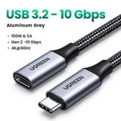 Premium UGREEN USB C Male to Female Extension Cable - 0.5m (10Gbps - Aluminum Grey)