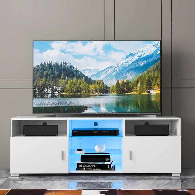 TV Unit 145 cm Modern Cabinet TV Stand High Gloss Doors With Free LED