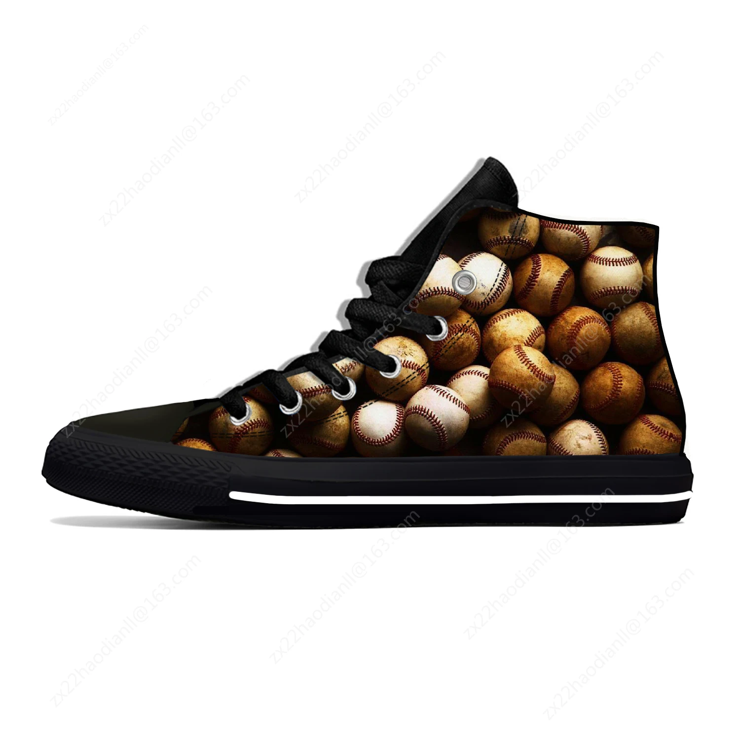 Baseball Pattern Lightweight Cloth 3D Print Funny Fashion High Top Canvas Fashion Shoes Mens Womens Casual Breathable Sneakers