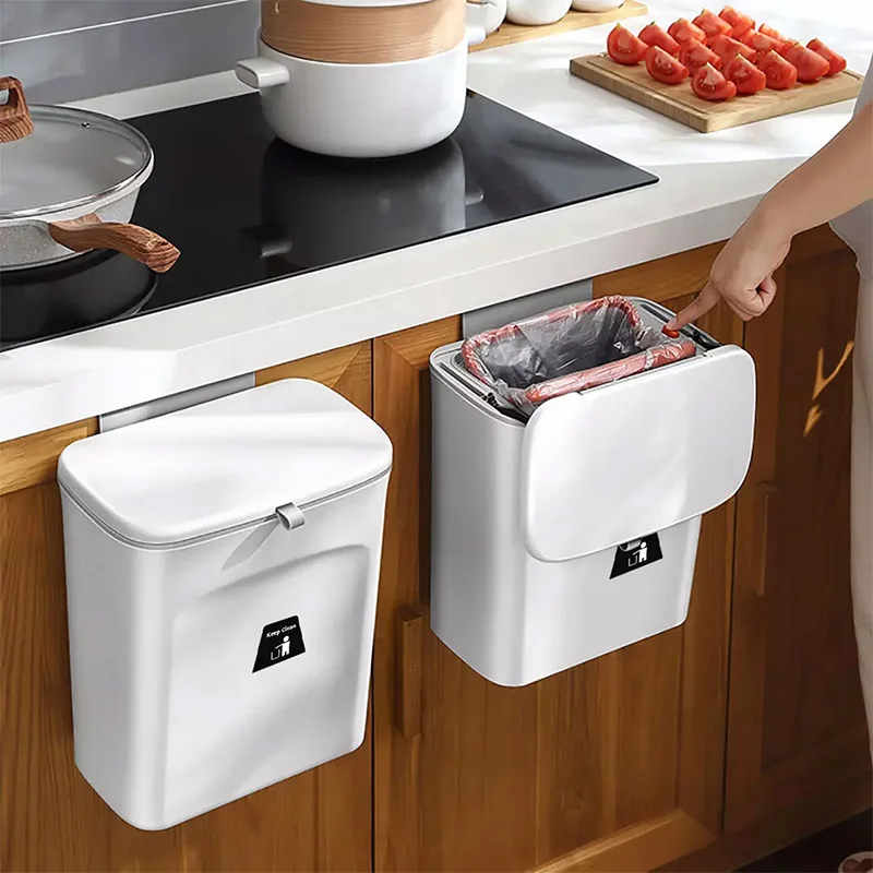 Hanging Trash Can 9l Kitchen Door Garbage Bin Wall Mounted