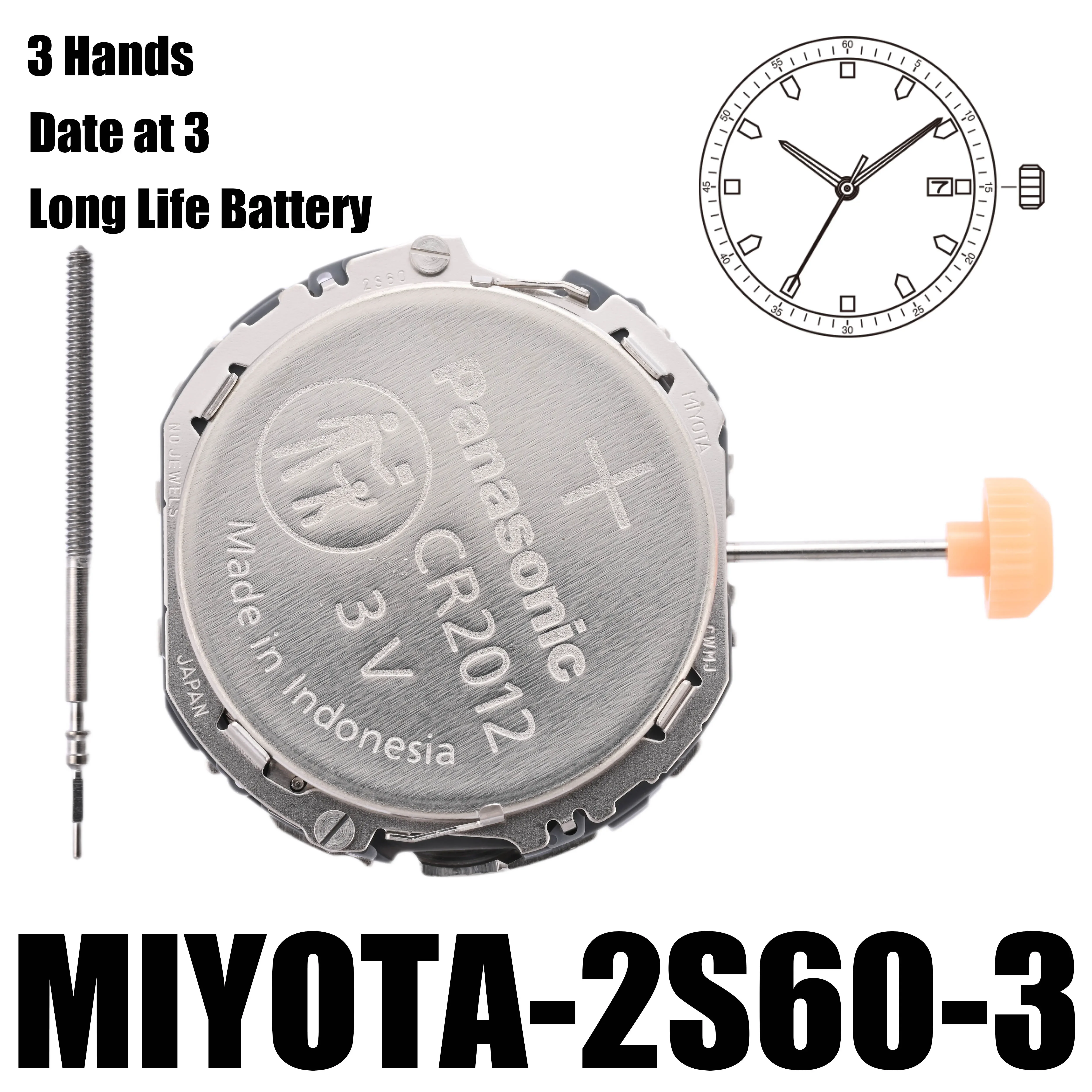 Miyotaムーブメント、2s60、2s60-3ムーブメント、3つの手、日付
