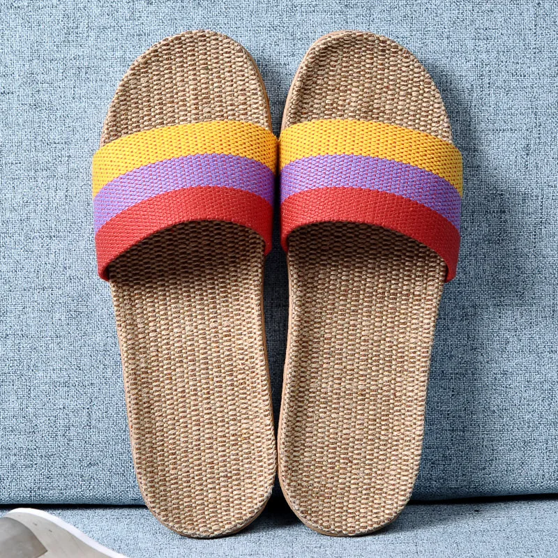 

Linen Slippers Home Couple Indoor Slippers Wooden Floor Cotton Linen Home Non-Slip Thick Bottom Summer Slippers Men and Women