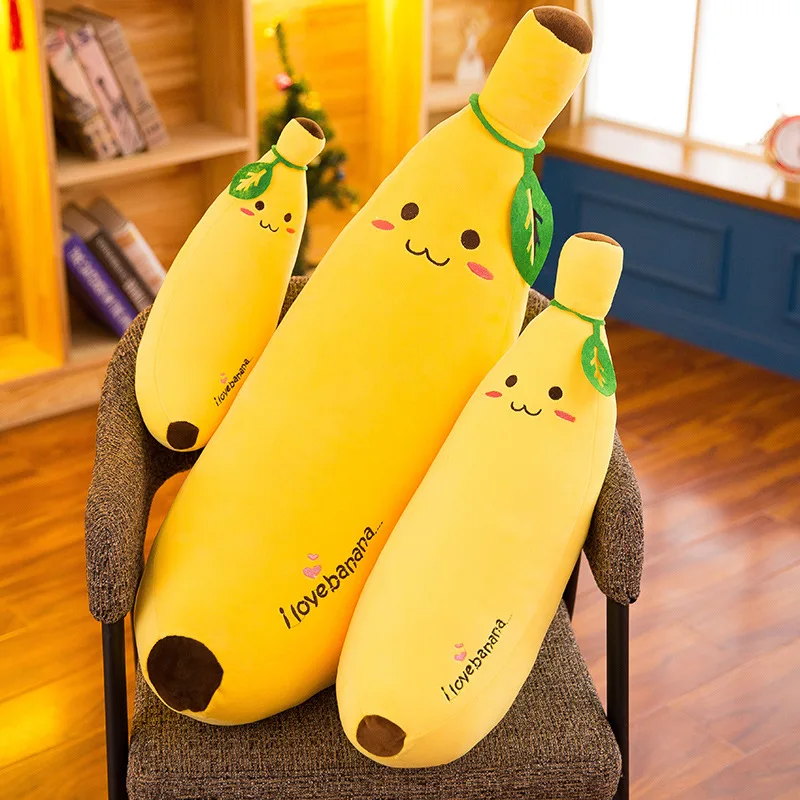 Cute Long Strip Banana Stuffed Body Pillow Cartoon Expression Plush Cushion Kawaii Sofa Bedroom Bananas Throw Pillow Home Decor