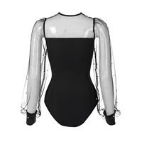 New Fashion Women Round Collar Mesh Hollow Long Sleeve Bodysuit Tight Solid Color High Waist Blouse Skin Friendly Hot Sale - Image 6