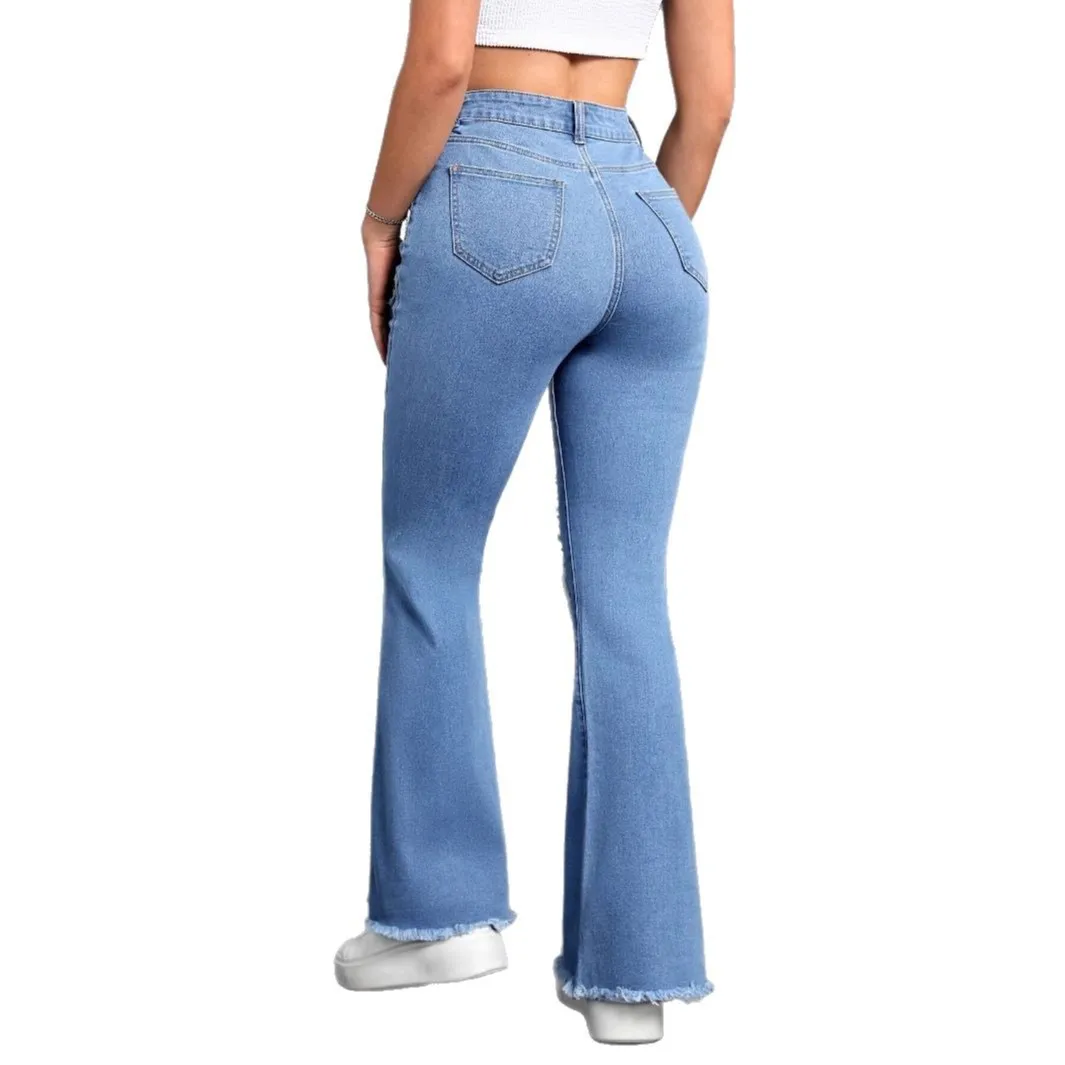 Sexyshine Women's High Waisted Bell Bottom Jeans - Retro Ripped Flare Denim Pants - View #8