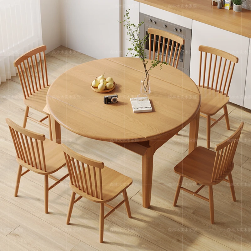 

All Solid Wood Dining Table Modern Minimalist Small Unit Household Telescopic Dining Table Chair Combination Light Luxury YX50DT