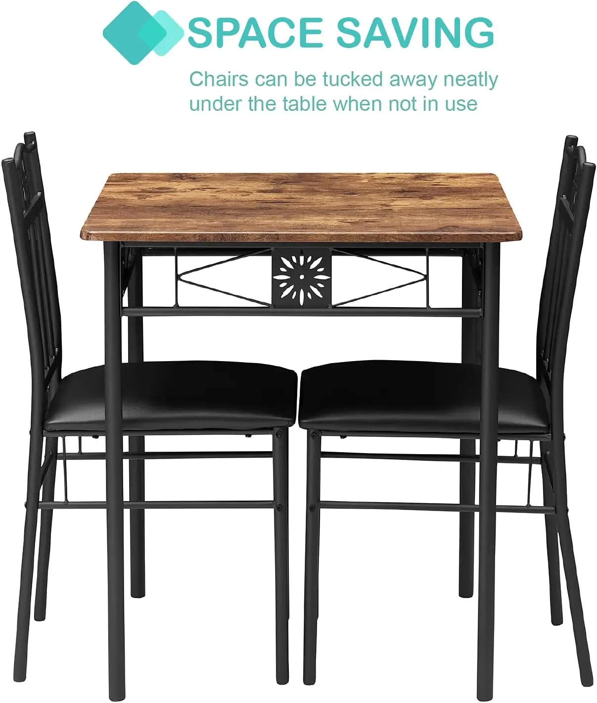 3-Piece Kitchen Dining Room Table Set for Small Spaces, PU Padded Chairs, Retro Brown