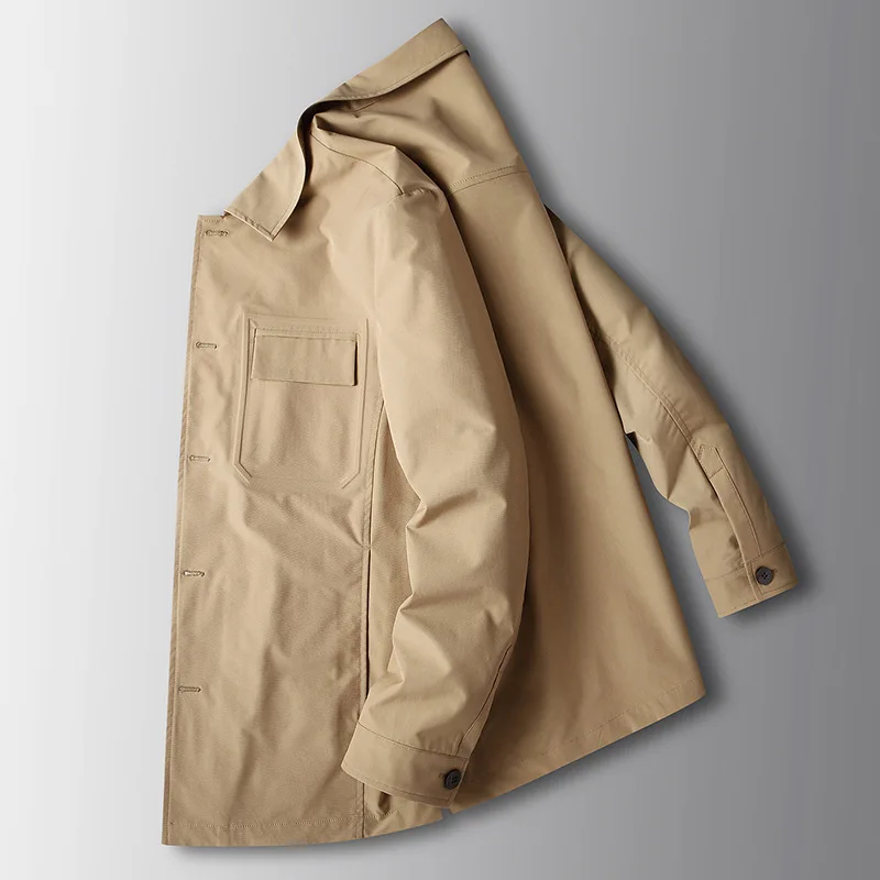 2023 Autumn New Men's Jacket Blue Camel Shirts Collar Single Breasted Safari Style Man Clothing Fashion Pockets Male Casual Coat