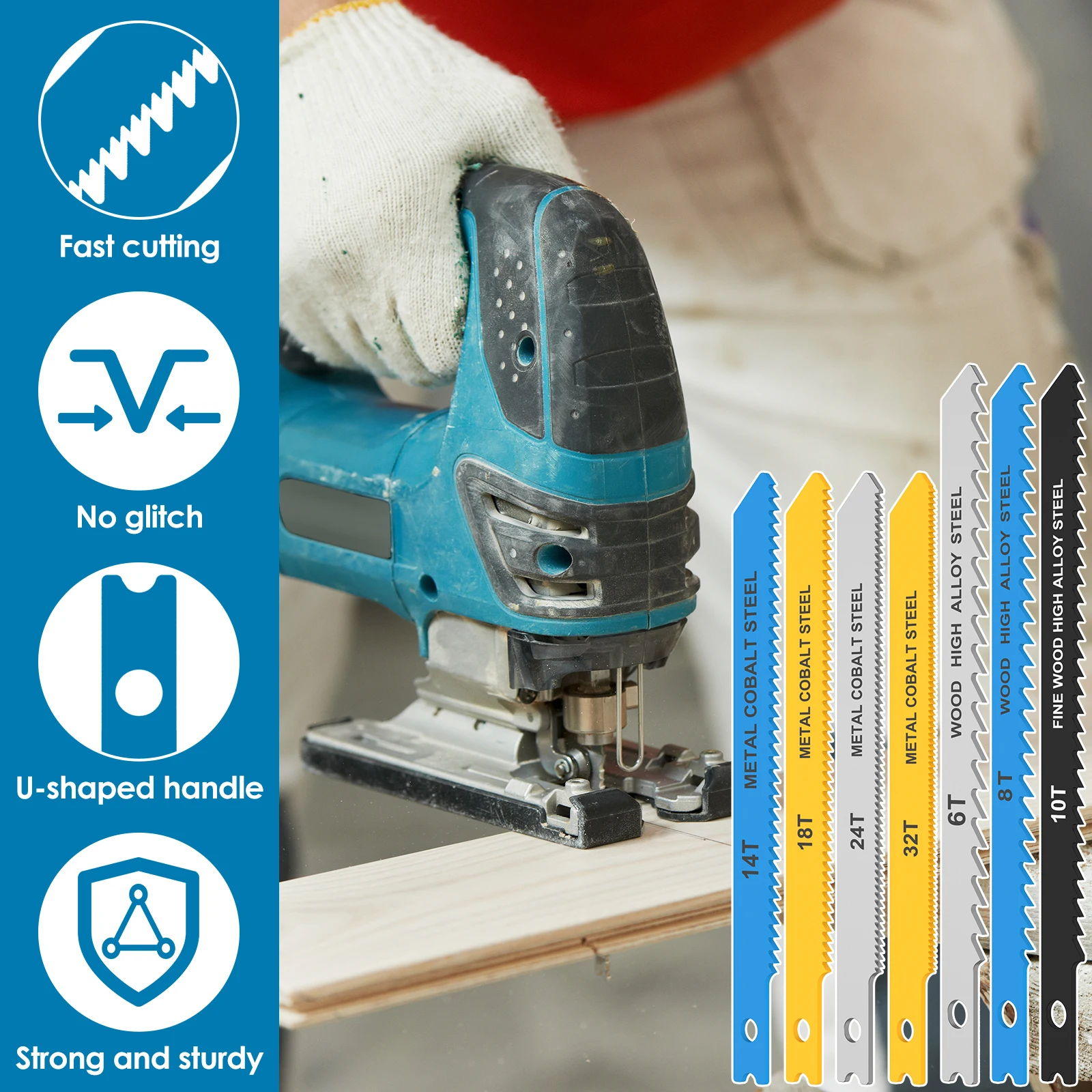 

54Pcs Jig Saw Blade Set High Carbon Steel Jig Saw Blade with U-shank Sharp Fast Cut Down Jigsaw Blade for Wood Metal Plastic