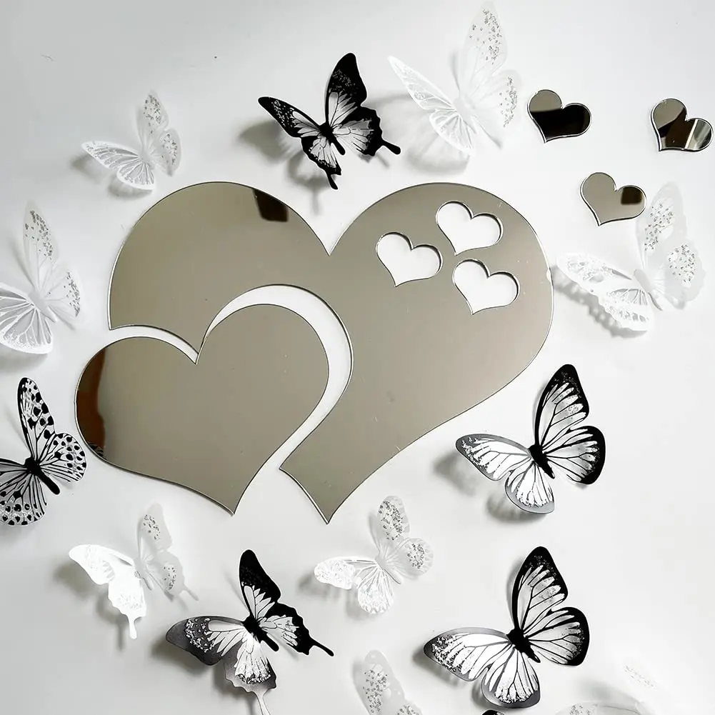 3D Acrylic Wall Stickers Europe Style Hearts Fashion DIY Decals Self-adhesive LOVE Wedding Background Decoration Mirror Ornament