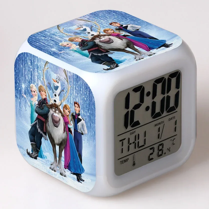 thumbnail image 5 of Reloj despertador digital con luz LED que cambia de color con la princesa Elsa y Anna de la película Frozen de Disney, reloj despertador para niños, juguetes de dibujos animados para niños, 5 of 5