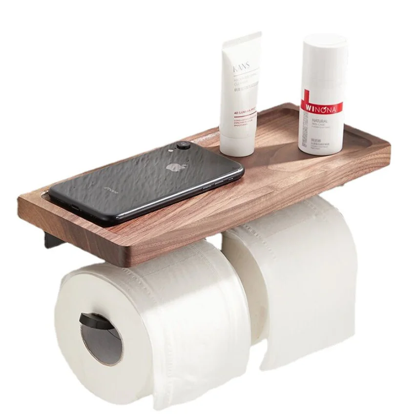 Paper Towel Rack Toilet Roll Rack Black Walnut Creative Solid Wood Bathroom Hook