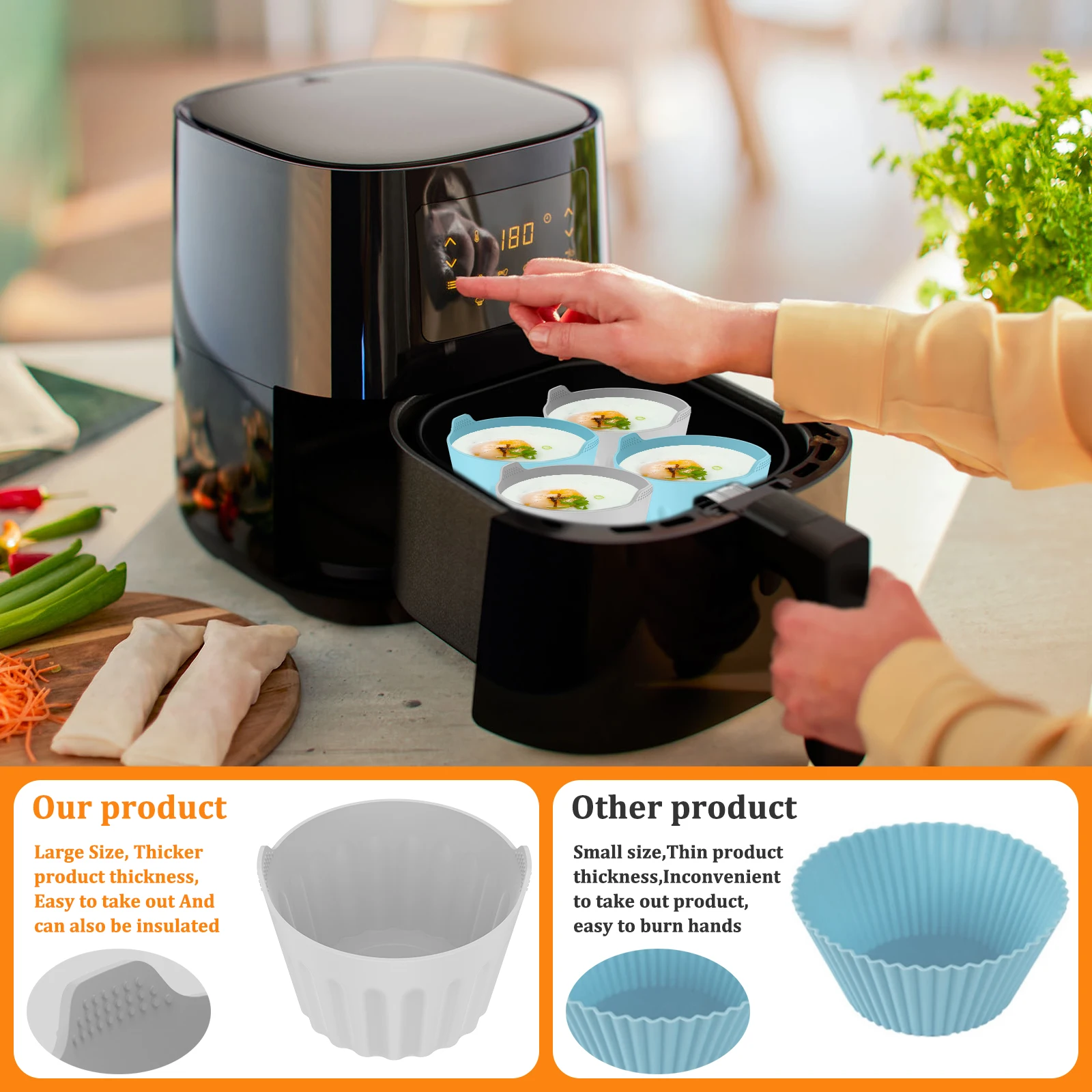 Egg Poacher 9Pcs Silicone Egg Poacher Cups Air Fryer Egg Boiler Mold Cup Eggs Cooking Baking Cups for Air Fryer Oven Microwave