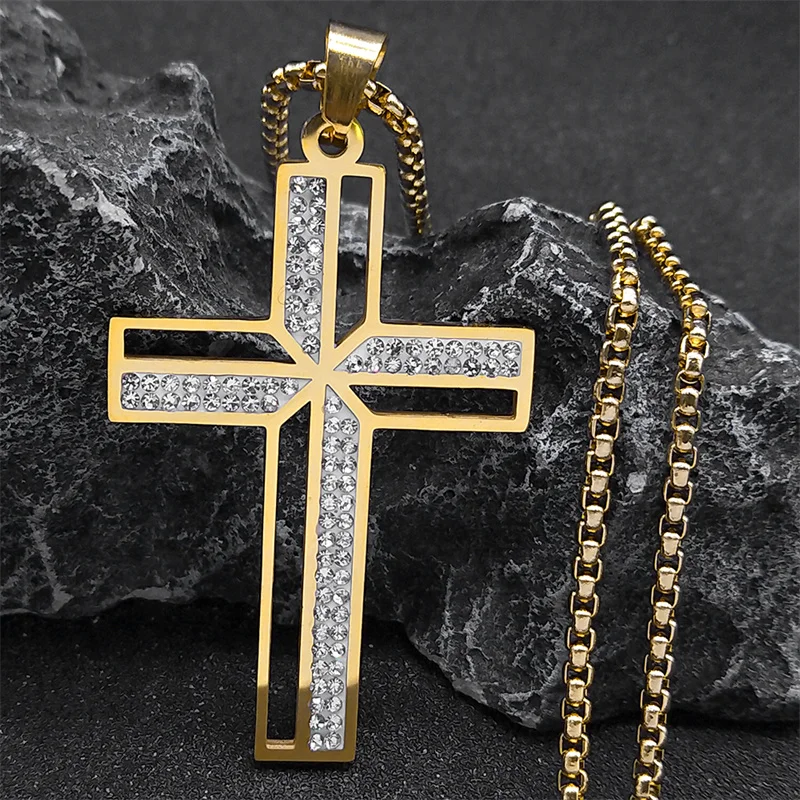 Collana croce crocifisso cattolico per donna uomo acciaio inossidabile cristiano religioso maschile catena gioielli colar masculino N4943  36