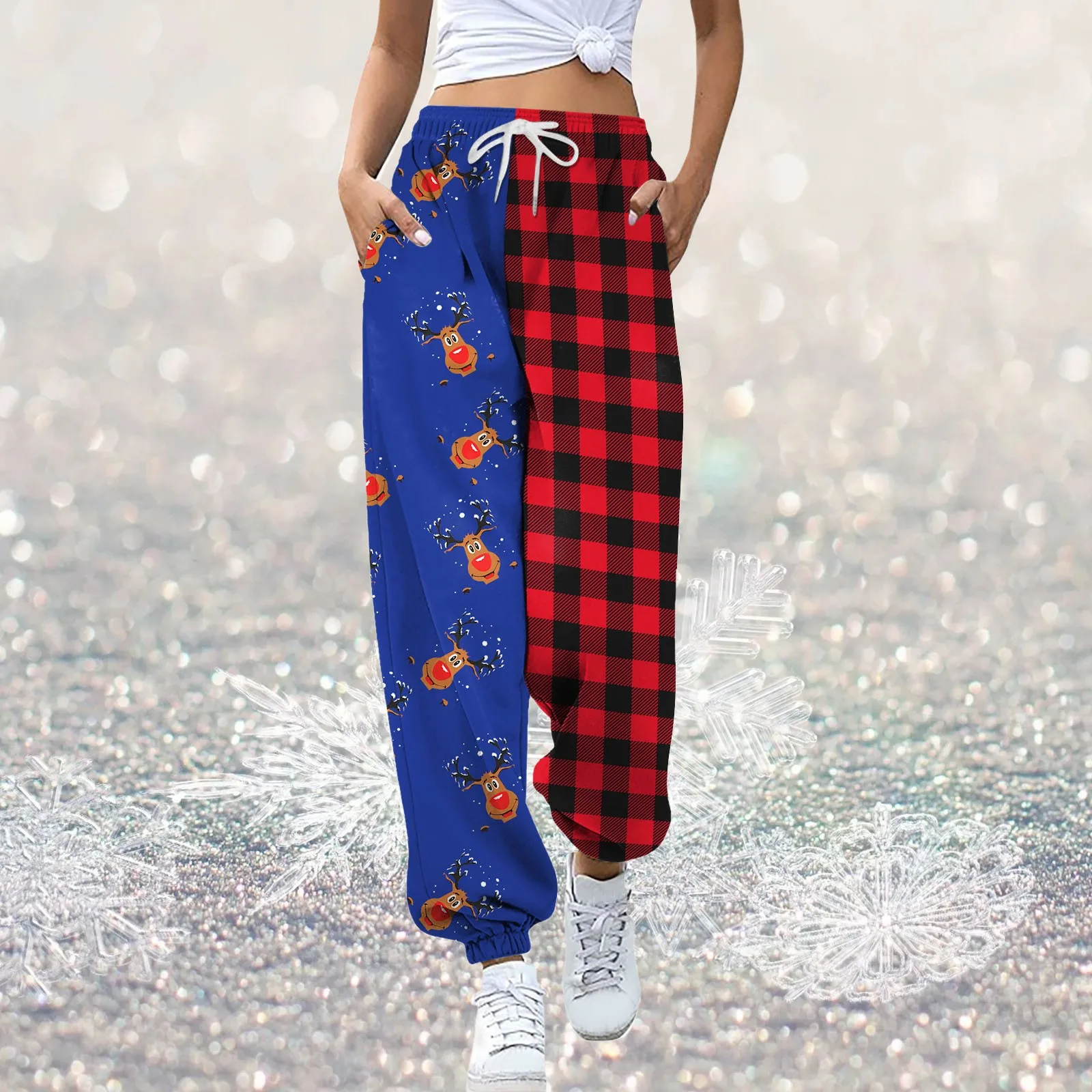

Christmas Pants Women's Baggy Red Plaid Joggers Pants 2023 Christmas Sports Pants High Waist Loose Joggings Sweatpants For Women