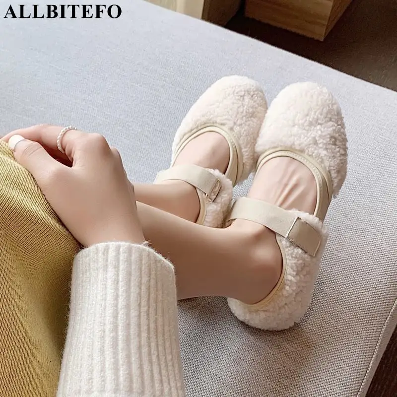 

Size 34-40 Buckle Design Women Natural Wool Keep Warm Winter Shoes Female Outdoor Fashion Comfortable Sweet Flat Heel Shoe Flats