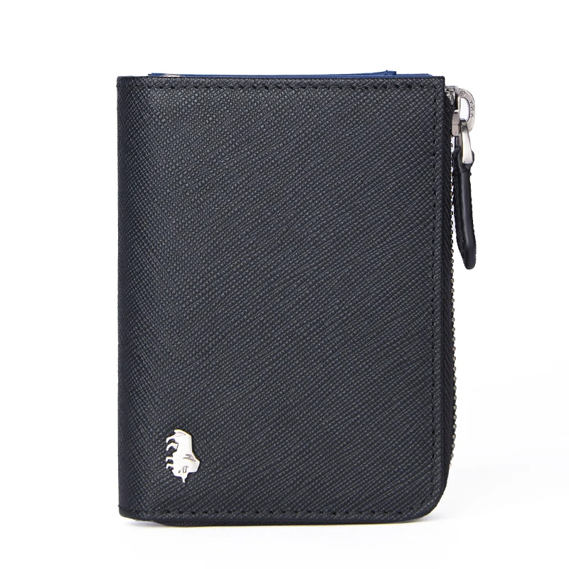 BISON DENIM Genuine Leather Men Women Wallet Card Holder Small Coin Pocket Vintage Purse Wallets With Chain Zipper