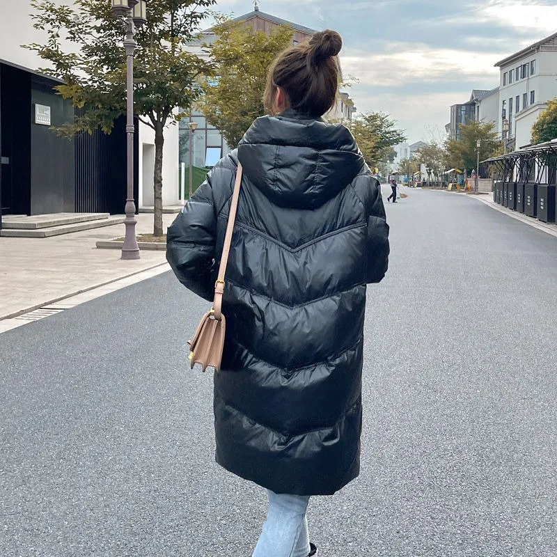 2023 New Women Down Jacket Winter Coat Female Mid Length Version Parkas Loose Thick Warm Outwear Hooded Fashion Overcoat