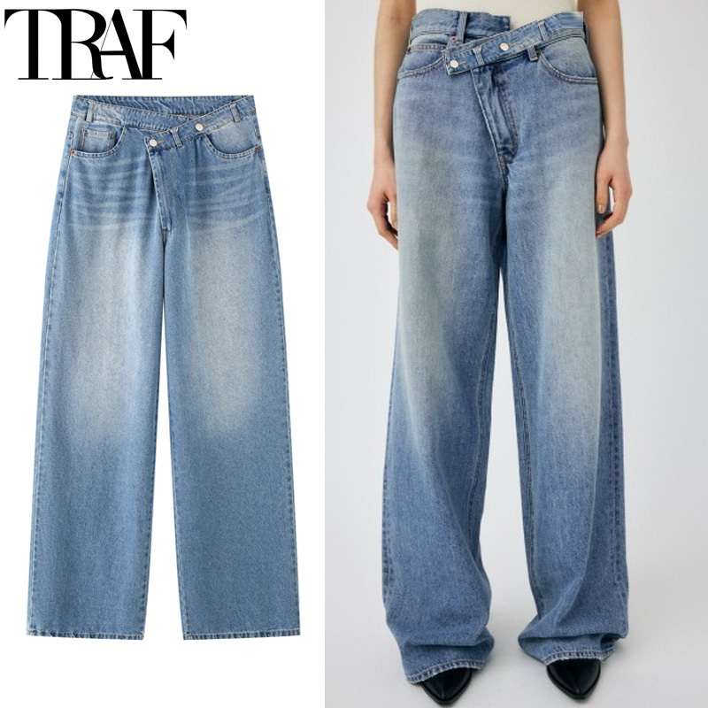 TRAF Baggy Jeans Woman Pants Bluey Wide Denim Pants Spring Summer Streetwear Boyfriend Style Pants High Waist Trousers 088