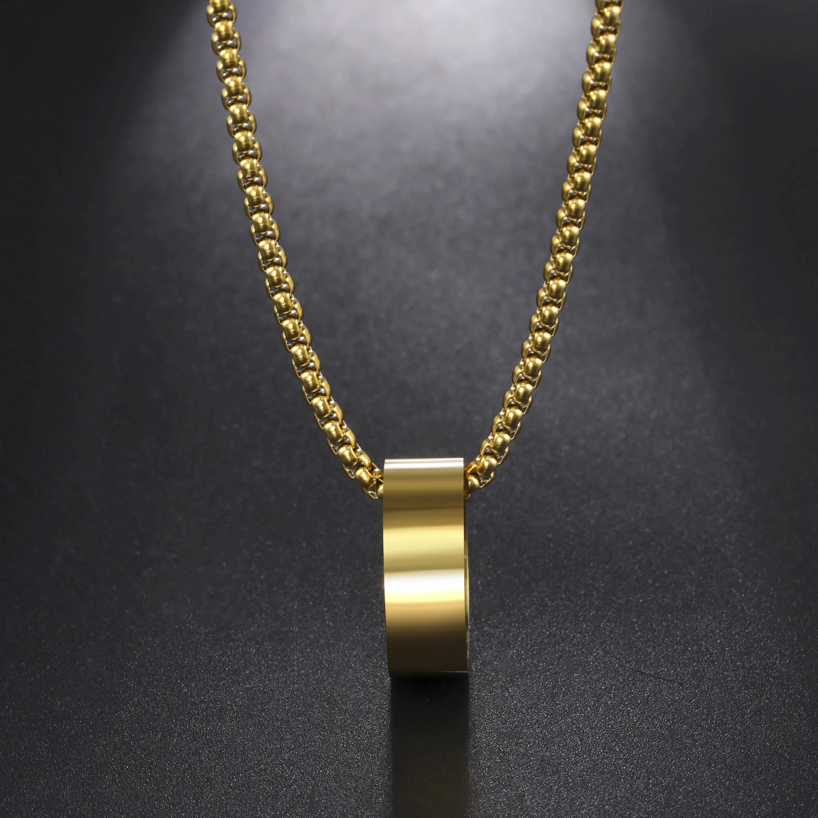 Skyrim Wide Circular Ring Pendant Stainless Steel Necklace for Men Fashionable and Minimalist Birthday Engagement Gift Jewelry_voghion.com