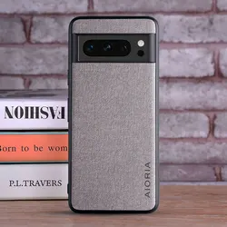 Luxurious Textile Leather Phone Case - Soft TPU & Hard Cover for Google Pixel 8 Pro / 8A (Light Gray)