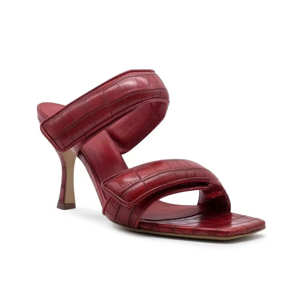 

Женские туфли на шпильке, красные туфли с квадратным носком, без застежки, из крокодиловой кожи, на высоком каблуке-шпильке, сексуальная обувь для вечеринки, 2024