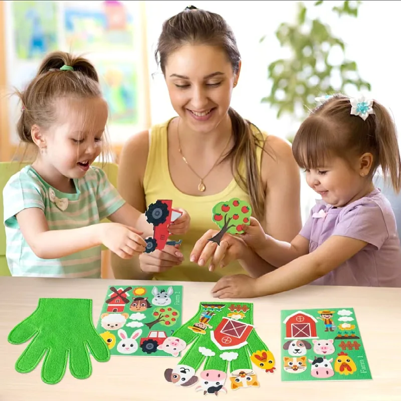 Baby Finger Puppets Set Montessori Parish Toys DIY Animal Storytelling Felt Gloves Didactic Material Hand Puppet Educational Toy 3