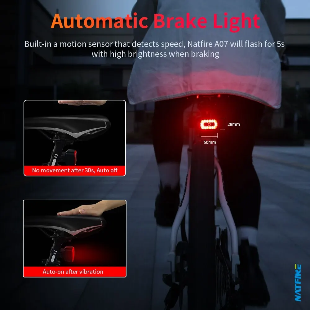 Smart Bike Tail Light with Brake Sensing and Auto On/Off - USB-C Rechargeable Safety Cycling Light