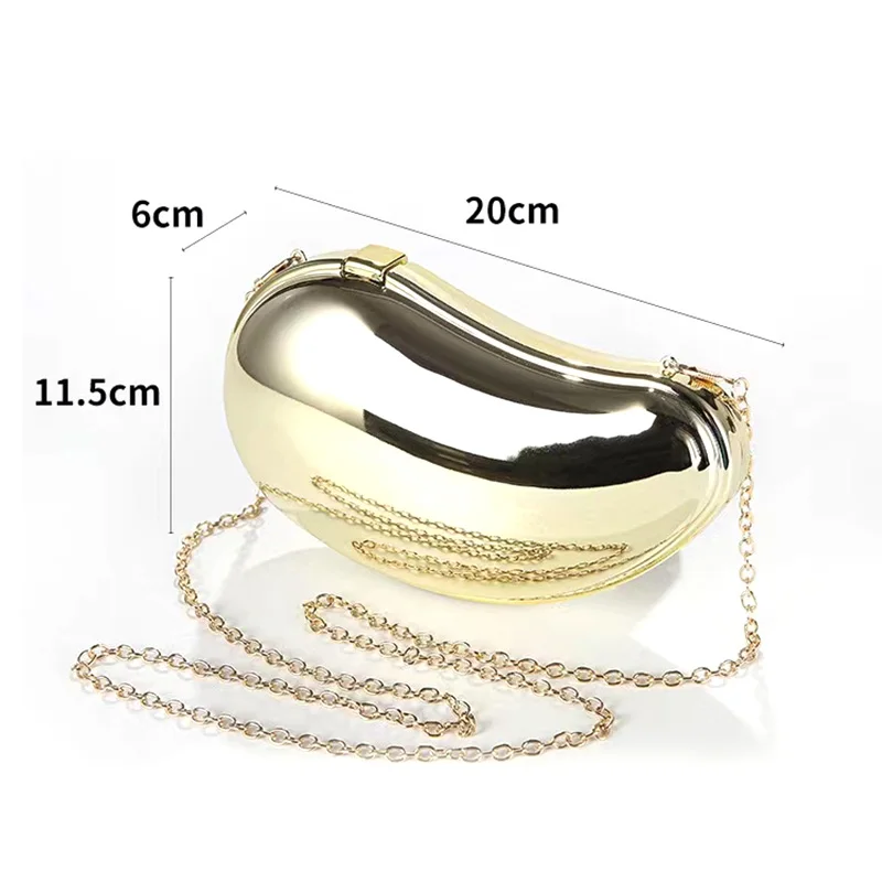 Nice design Gold And Silver Chain Women's Evening Bags 2024 New Bright Mango Shape Shoulder Bag Funny Party Crossbody handbags