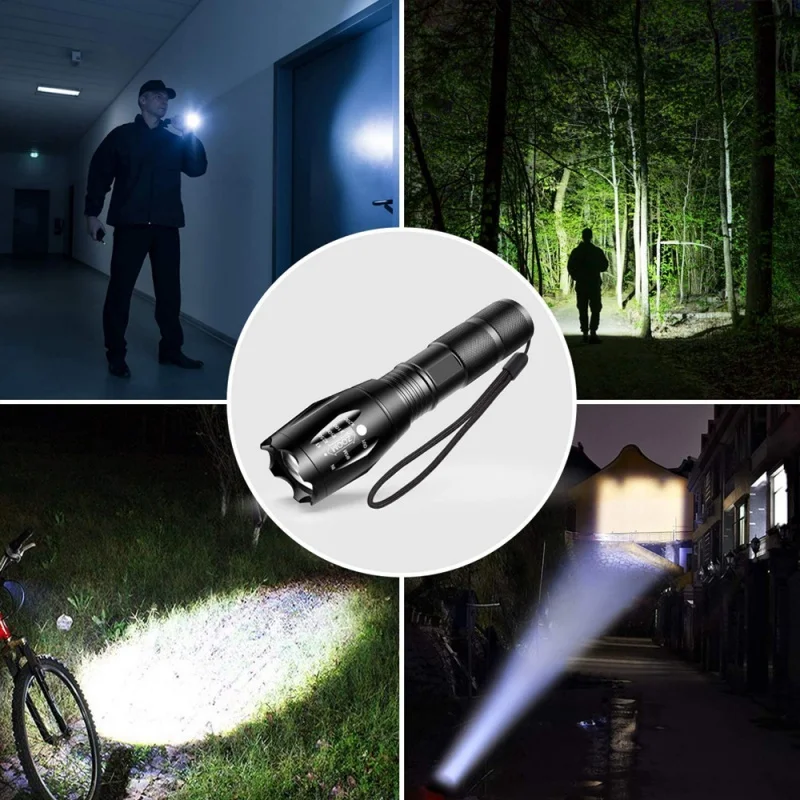 High Power Led Flashlights Camping Torch 5 Lighting Modes Aluminum Alloy Zoomable Waterproof Use 3 AAA Batteries