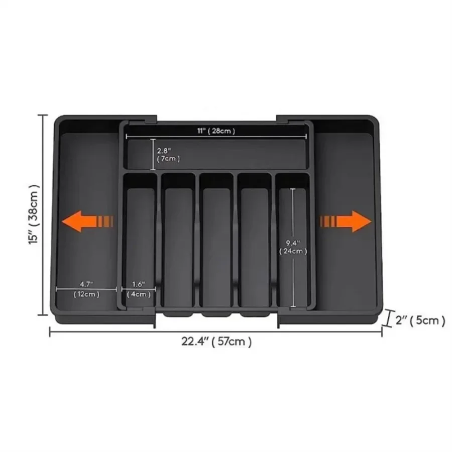 Black Ware Organizer Holder For Party Adjustable Utensil Tray For Drawers Expandable Cutlery Holder Kitchen Drawer Utensil Tray 6