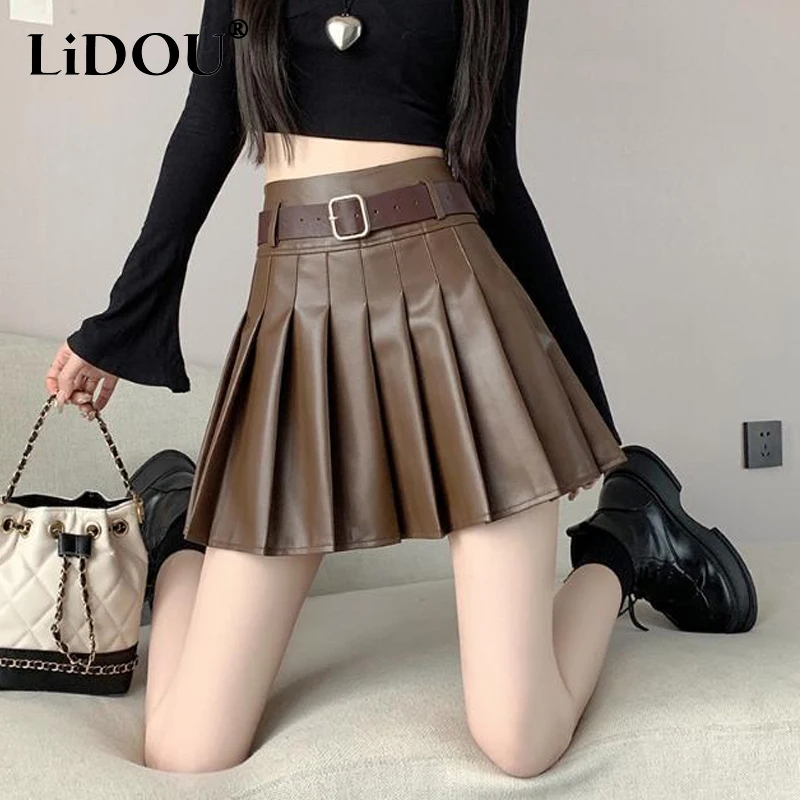 Spring Autumn New Solid Color Fashion A-line Skirt Women High Street Pleated High Waist Sexy Youth All-match Female Clothing