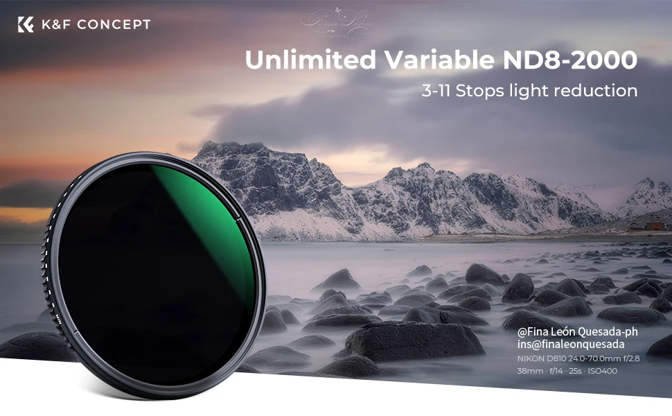 Description Picture 2 of itemK&F Concept ND8-ND2000 ND Filter Camera Lense Variable Neutral Density Multi-Resistant Coating 49mm 52mm 58mm 62mm 67mm 77mm