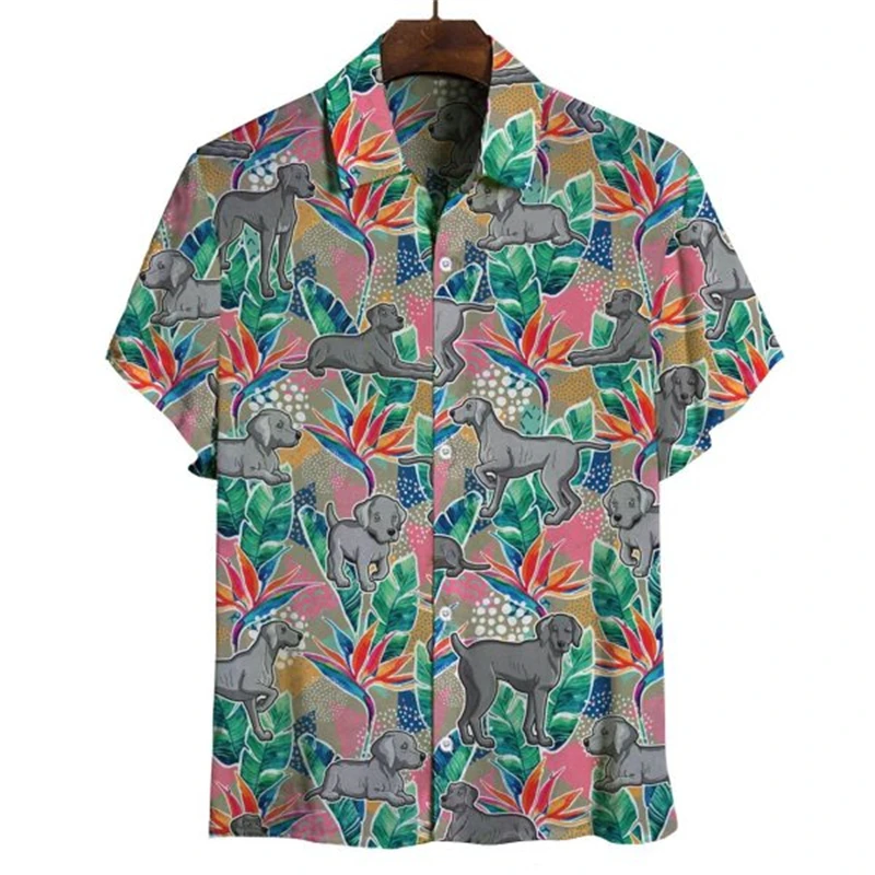 thumbnail image 1 of Camisa social para uso diario, camisas para hombre, blusa Weimaraner de manga corta con estampado de animales en 3D, camisetas casuales, ropa masculina de gran tamaño, 1 of 5