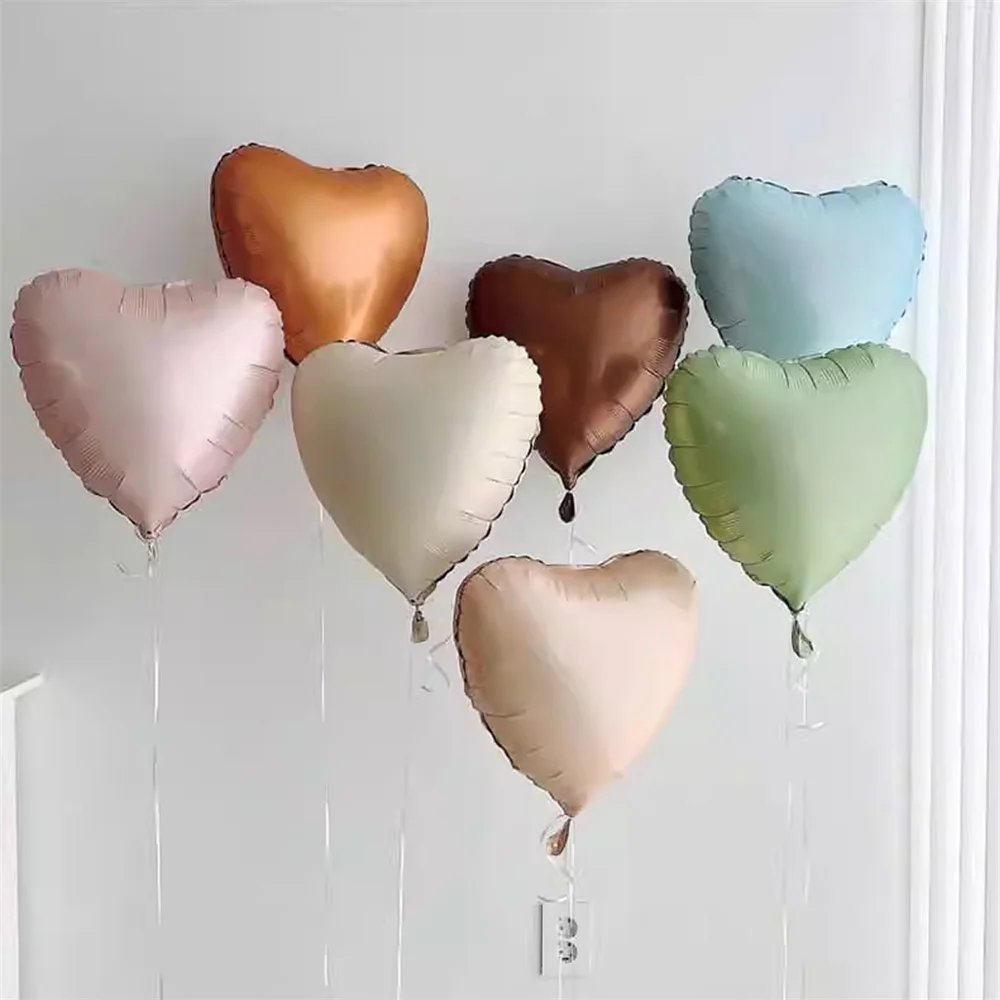 

3/5pcs 18inch Cream Heat Foil Balloons Sage Green Baby Pink Blue Brown Heart Helium Globos for Birthday Baby Shower Party Decors
