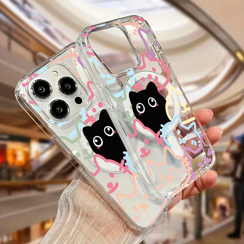 Cute Colorful Cats MagSafe-Compatible Phone Case with Wireless Charging Capability