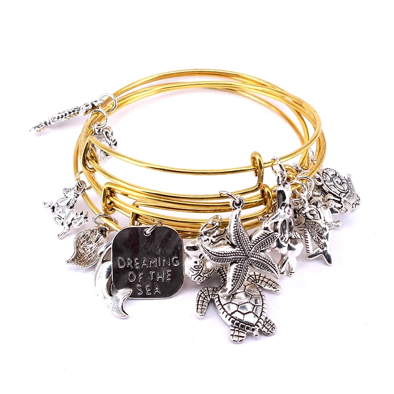 Bangle Bracelet Set 5pcs Women Girls Marine Life Charm