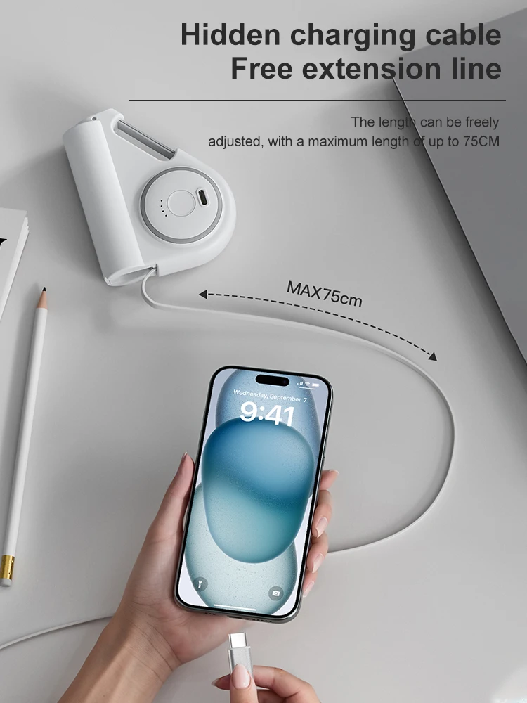 Outdoor portable 22.5W Power Bank with Retractable Fast Charging Cable, Mini Power Bank with Tape Measuring,Lighting Functio 4